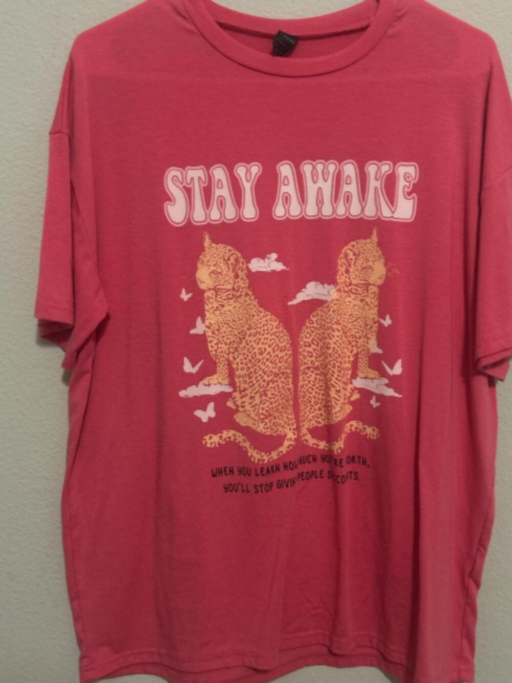 Personalized rose red cheetah print short sleeved T-shirt
